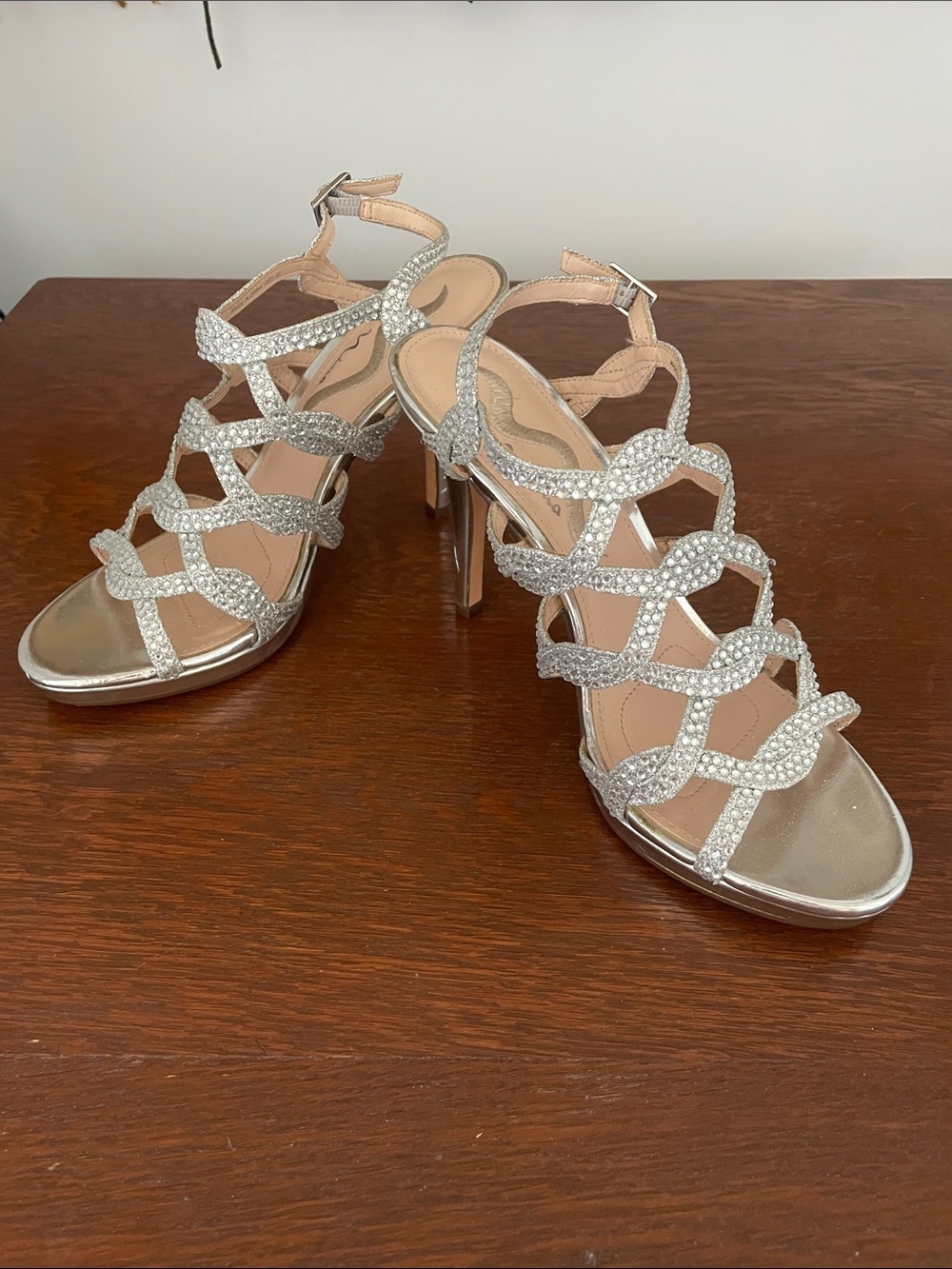 Silver Strappy Crystal High Heel Sandals - Women